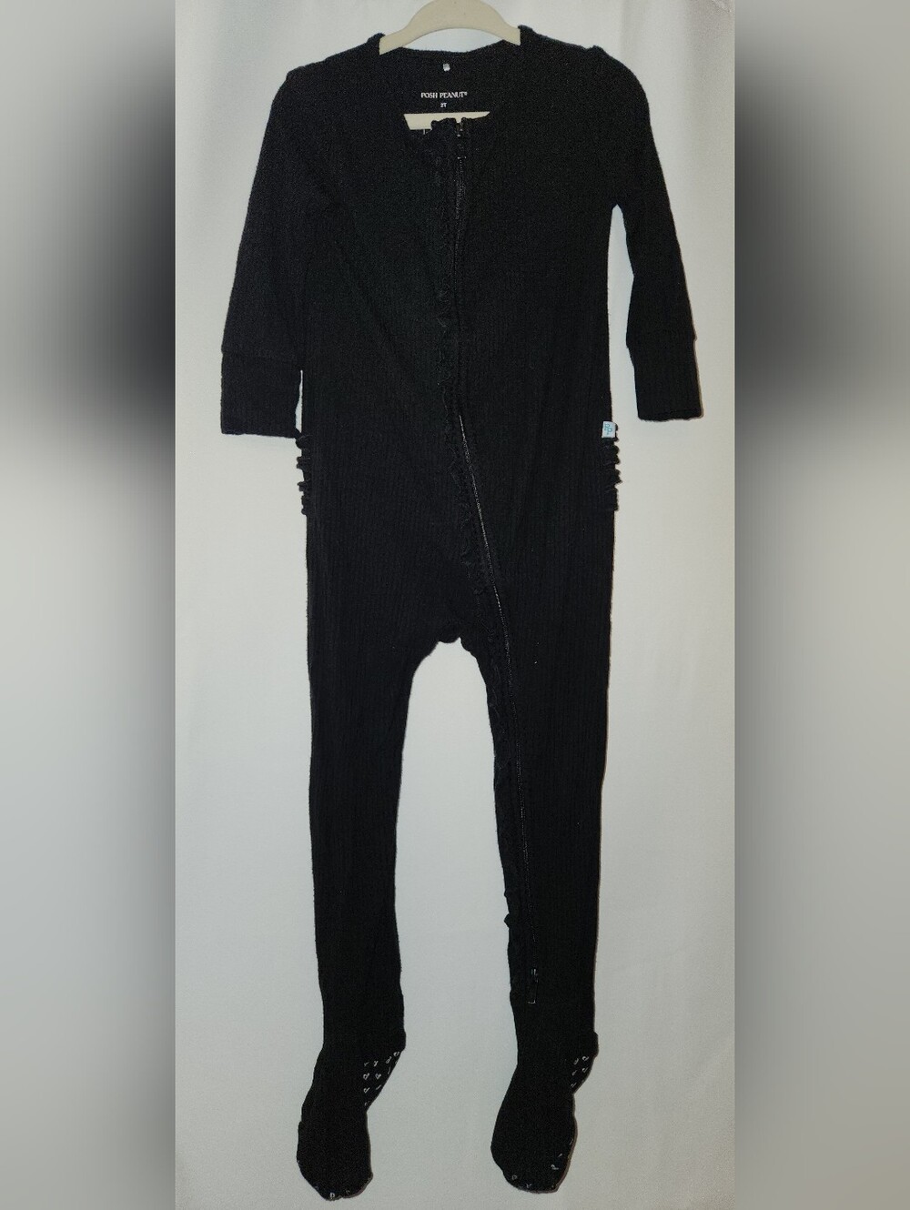 Posh Peanut Black Ribbed Footie One-Piece